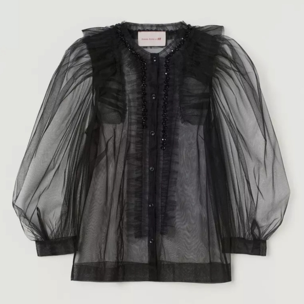 Simone Rocha x H&M Black Puff-Sleeved Tulle Blouse